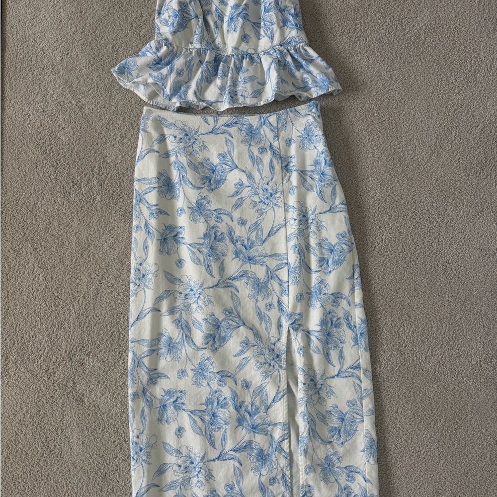a new day White and Blue Floral Top and skirt